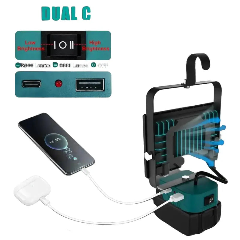 Cordless Rechargeable LED Work Light 6000K Portable Floodlight for Makita Batteries & Job Site Use by Habicare