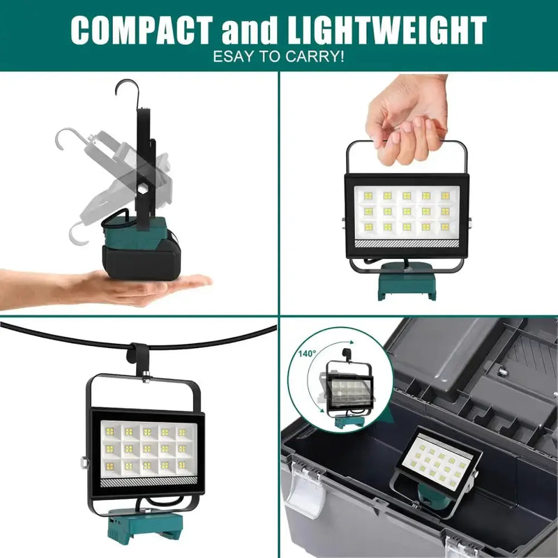 Cordless Rechargeable LED Work Light 6000K Portable Floodlight for Makita Batteries & Job Site Use by Habicare