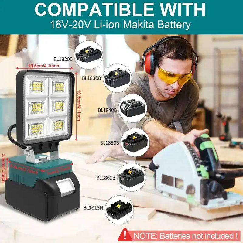 Cordless Rechargeable LED Work Light 6000K Portable Floodlight for Makita Batteries & Job Site Use by Habicare