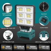 Cordless Rechargeable LED Work Light 6000K Portable Floodlight for Makita Batteries & Job Site Use by Habicare