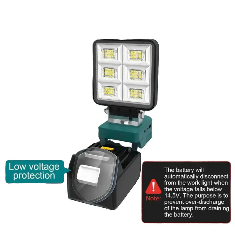 Cordless Rechargeable LED Work Light 6000K Portable Floodlight for Makita Batteries & Job Site Use by Habicare