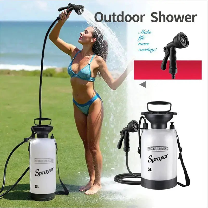 Portable Outdoor Manual Camping Shower – 3/5/8L with Hose by Habicare