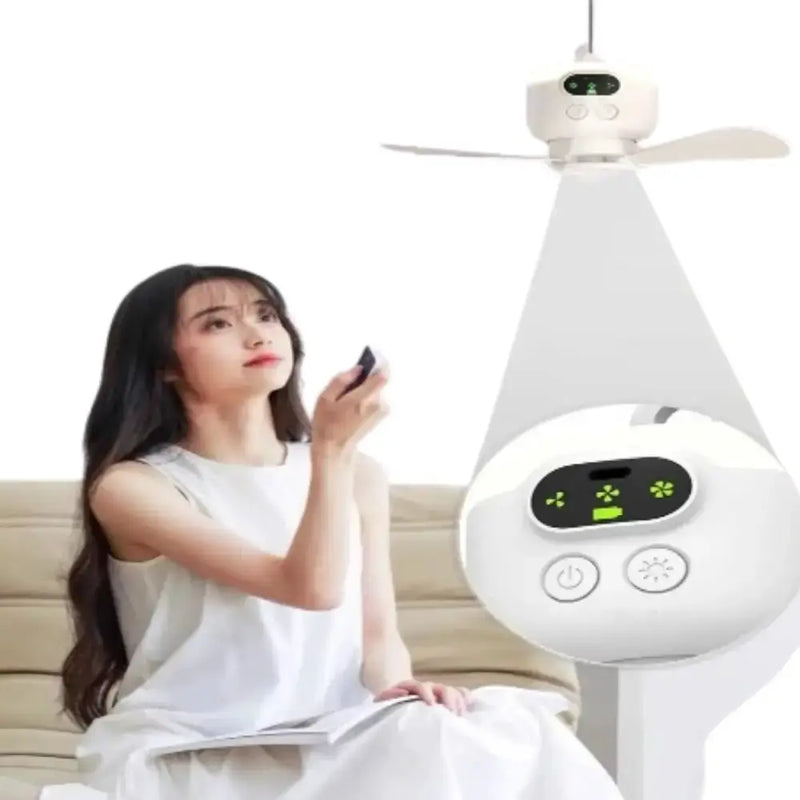 Portable Rechargeable Camping Ceiling Fan with Light & Remote by Habicare