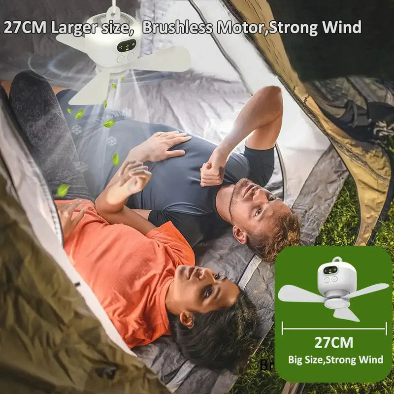Portable Rechargeable Camping Ceiling Fan with Light & Remote by Habicare