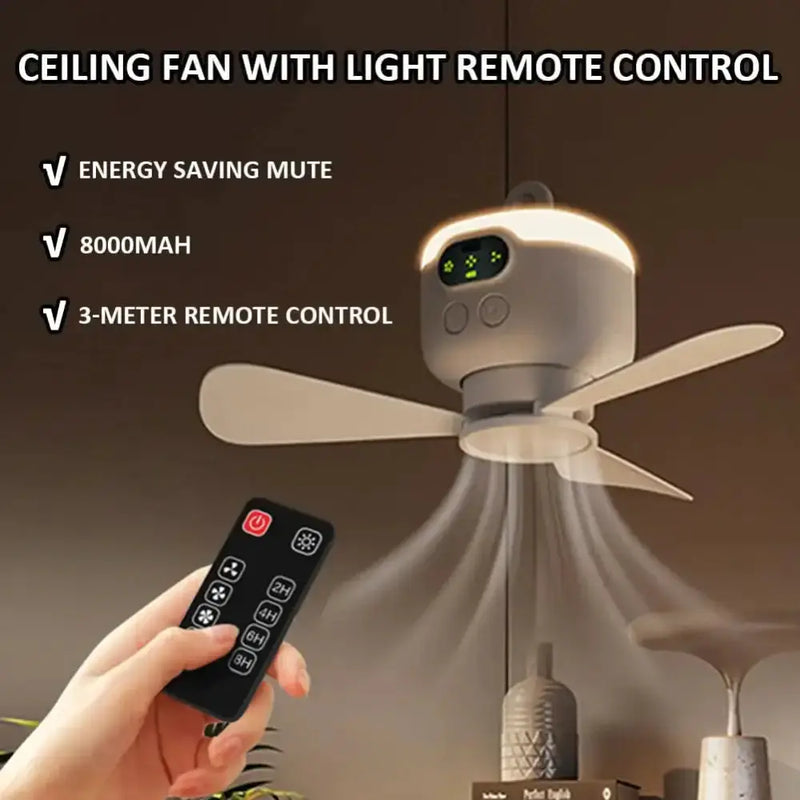 Portable Rechargeable Camping Ceiling Fan with Light & Remote by Habicare