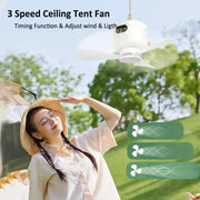 Portable Rechargeable Camping Ceiling Fan with Light & Remote by Habicare