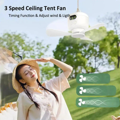 Portable Rechargeable Camping Ceiling Fan with Light & Remote by Habicare