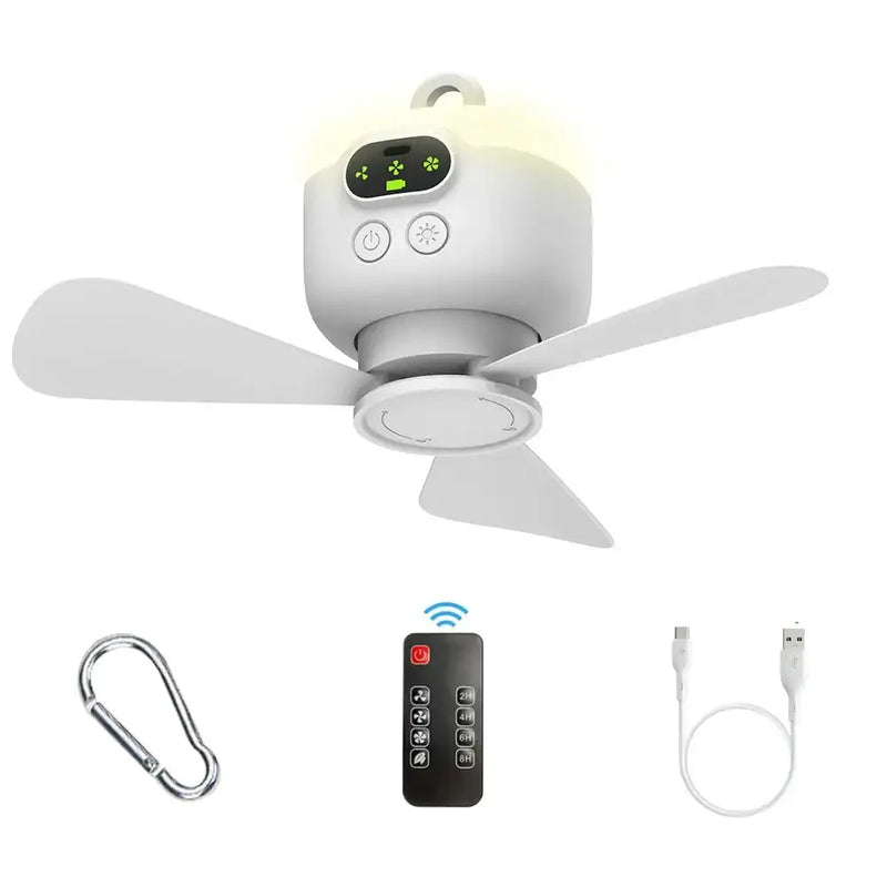 Portable Rechargeable Camping Ceiling Fan with Light & Remote by Habicare