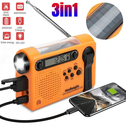 Portable Solar Hand Crank Radio with Power Bank & Flashlight by Habicare