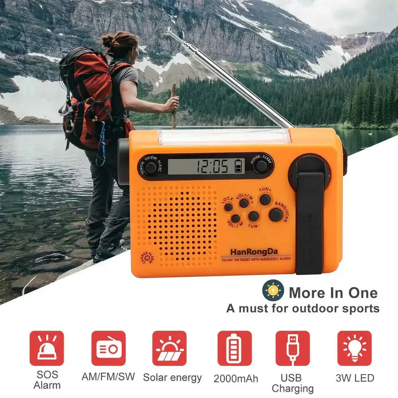 Portable Solar Hand Crank Radio with Power Bank & Flashlight by Habicare