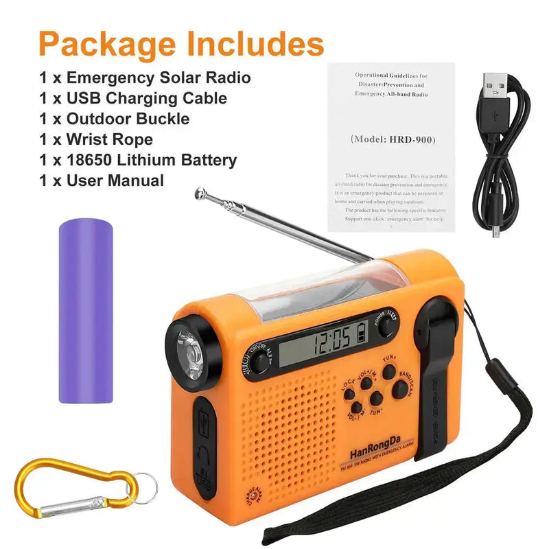Portable Solar Hand Crank Radio with Power Bank & Flashlight by Habicare