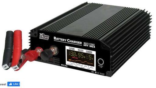 Power Train 30 Amp 6/12/24V Auto 8 Stage Battery Charger with clamps and display panel.
