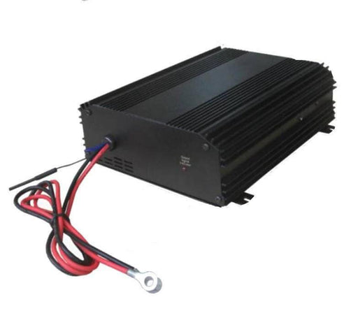 Power Train 40A 12V 8 Stage Lithium Charger with black casing and connected cables.