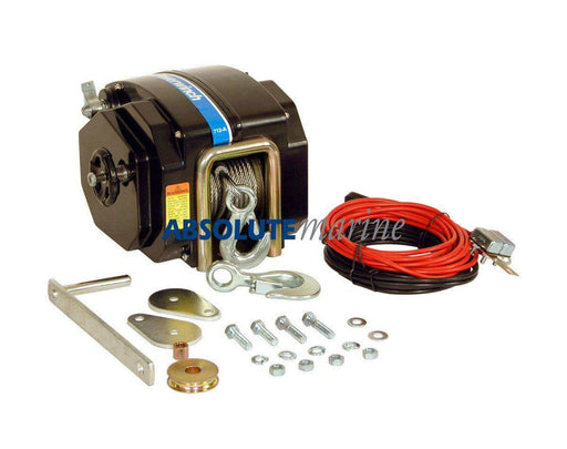 Powerwinch 712 2023 Model 7500lbs trailer winch with accessories including cable and mounting hardware.