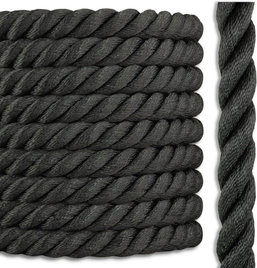 Powerdan 3 strand 220m Rope in black, designed for strength and durability, ideal for lifting and towing.