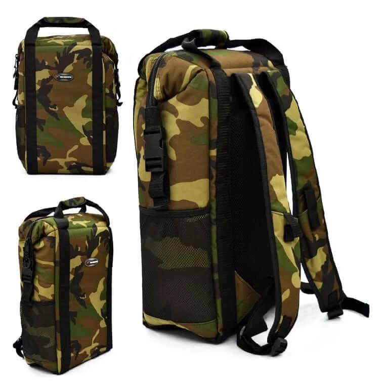 Precision Pak Glacier Cooler Backpack24 30L Camo, durable camouflage backpack cooler for outdoor adventures.