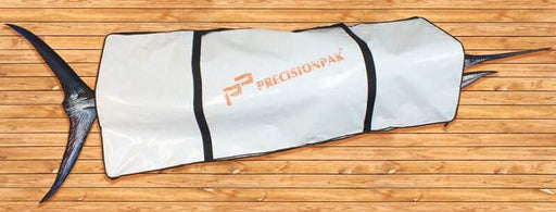 Precision Pak Fish Bag – Marlin/Tuna (3 zips) on wooden surface with marlin tail visible.