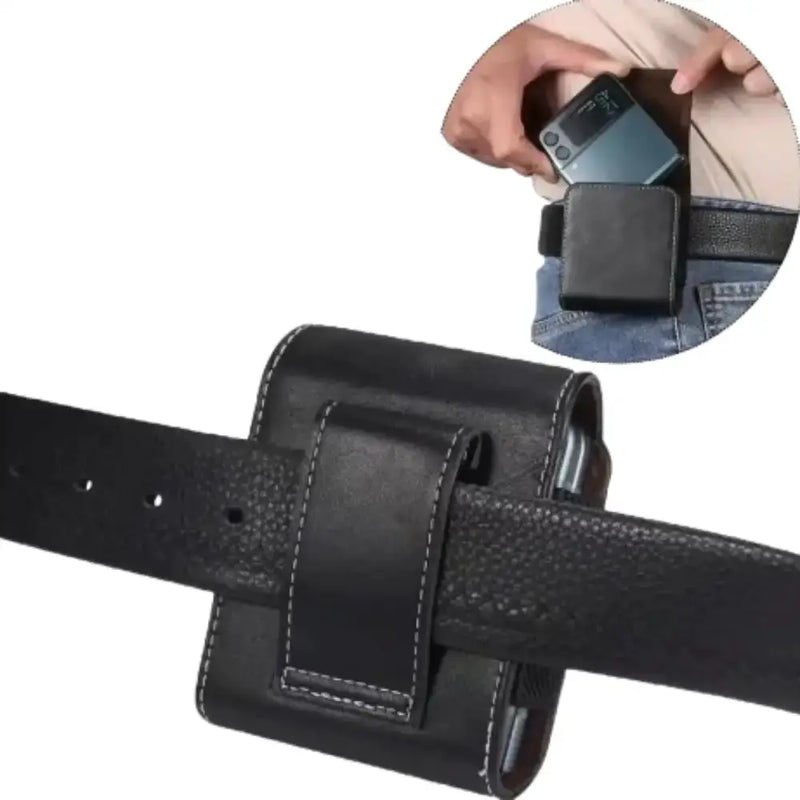 Premium Leather Belt Clip Case (Black) by Habicare