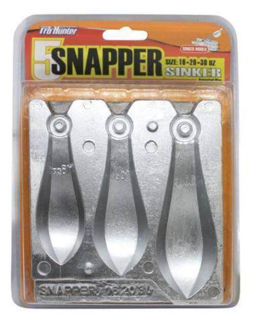 16oz, 20oz, 30oz Pro Hunter Lead Sinker Mould: Snapper sinker mould showcasing three sizes for custom sinker making.