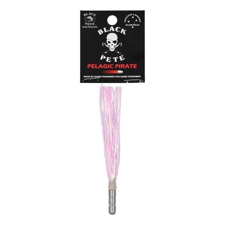 Black Pete Pelagic Pirate Flash 4 inch Lure with vibrant pink skirt and packaging for game fishermen.