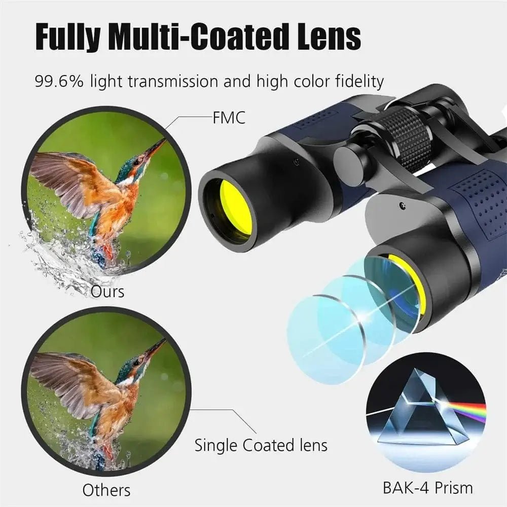China China Standard Kit Professional 60x60 BAK4 Optical Binoculars Telescope Long Distance Portable Powerful HD Binocular for Hunting Traveling Outdoor
