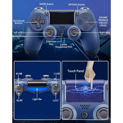 techplus PS4 Controller - Navy Blue Navy Blue PS4 Wireless Controller Compatible PS4 Pro