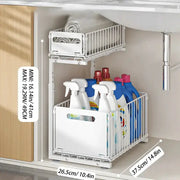 Pull-Out Under Sink Organizer – 2-Tier Adjustable Sliding Shelf (Black & White) by Habicare