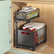 Pull-Out Under Sink Organizer – 2-Tier Adjustable Sliding Shelf (Black & White) by Habicare