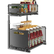 Pull-Out Under Sink Organizer – 2-Tier Adjustable Sliding Shelf (Black & White) by Habicare
