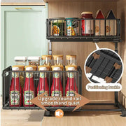 Pull-Out Under Sink Organizer – 2-Tier Adjustable Sliding Shelf (Black & White) by Habicare