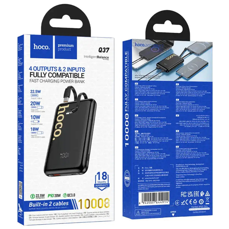 techplus Q37 Graceful Fast Charging Power Bank 10000mAh with Built-In Cables Q37 Graceful 10000mAh Fast Charging Power Bank Cables