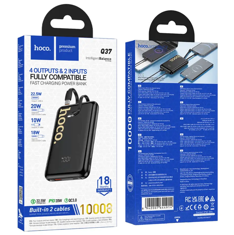 Q37 Graceful Fast Charging Power Bank 10000mAh with Built-In Cables by techplus