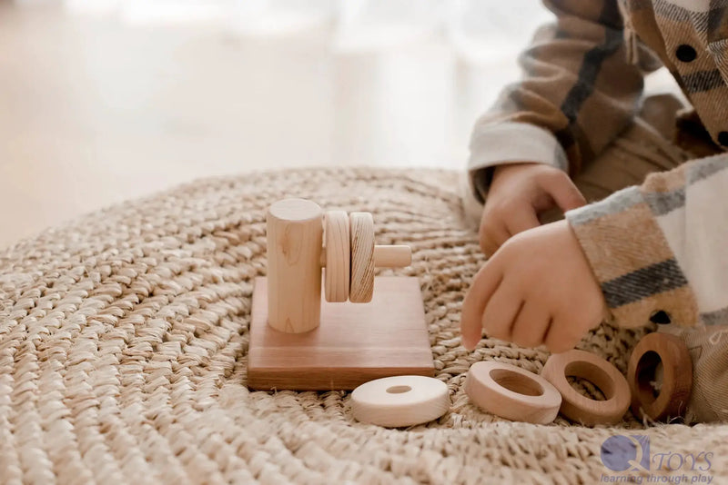 Horizontal Hanger Fine Motor Stacker – QToys | Wooden Toy NZ by Curious Moonbeam
