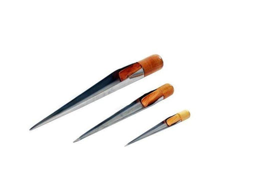 Splicing Fid 290 X 1.5MM S/S SMALL - Stainless steel rope splicing tools with wooden handles.