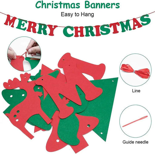 46PCS Merry Christmas Banner Decorations Bunting Sign by salelink.co.nz