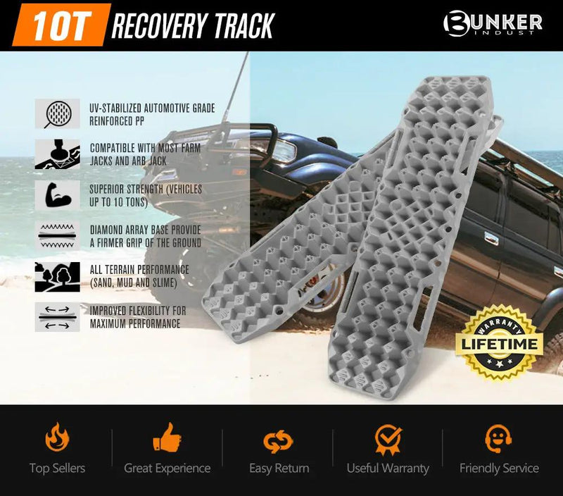 Bunker Indust Recovery Tracks Farm Jack Base 10T Board Sand Mud Snow OffRoad 4WD - Grey by Kiwi Offroad