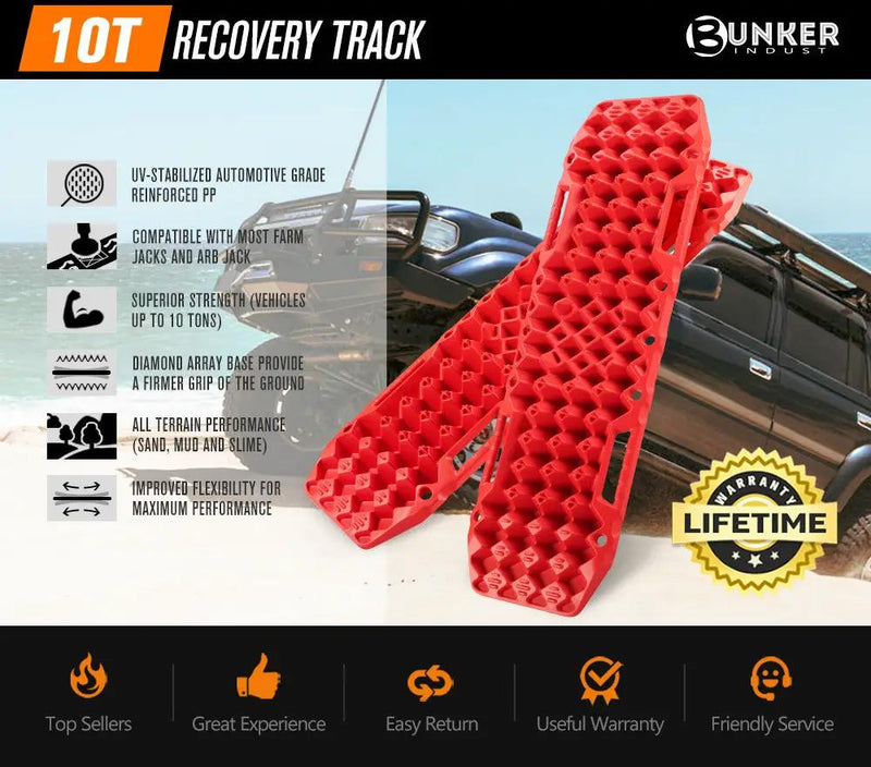 Bunker Indust Recovery Tracks Farm Jack Base 10T Board Sand Mud Snow OffRoad 4WD - Red by Kiwi Offroad
