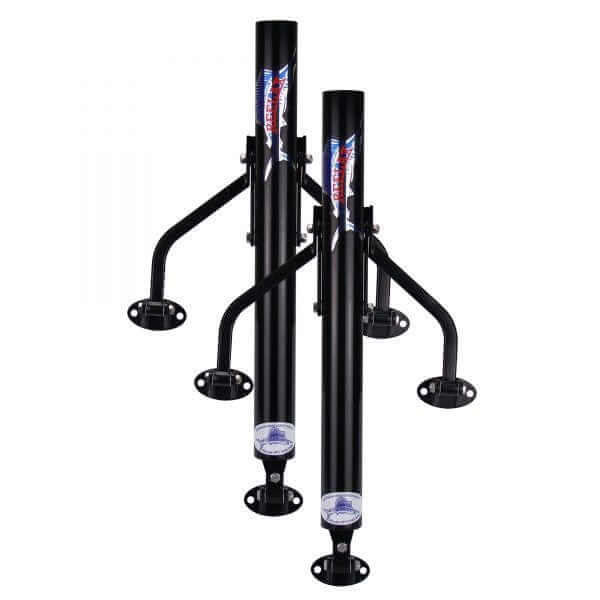 Reelax Reef 550 outrigger base SS Black x Pair, perfect for game fishing with durable stainless steel and black finish.