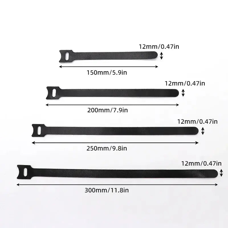 Habicare Releasable Black Nylon Hook & Loop Cable Ties 15/20/25/30cm Releasable Black Nylon Hook & Loop Cable Ties 15/20/25/30cm