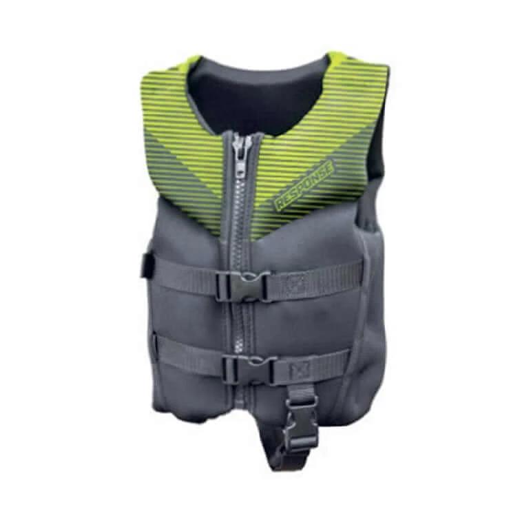Response Neo 50S Sml Child 12-25Kg Black/Green life jacket showing front with zipper and straps.