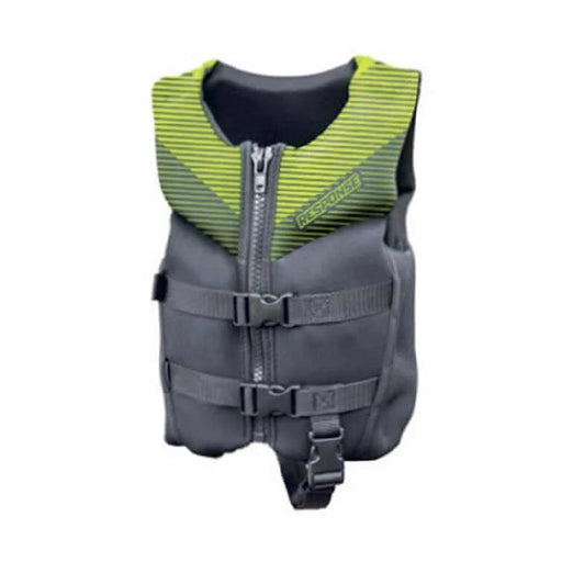 Response Neo 50S Sml Child 12-25Kg Black/Green life jacket showing front with zipper and straps.