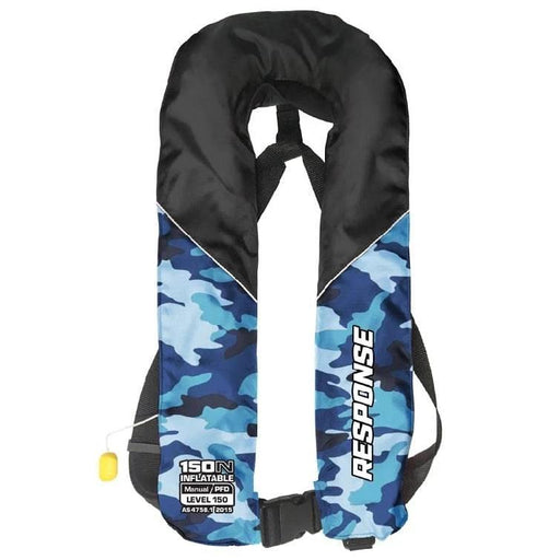 Response Manual Inflatable Adult Ocean Camo 40Kg+ - Lightweight inflatable life jacket in ocean camo design.
