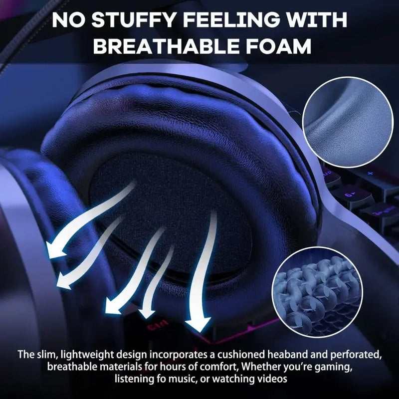 RGB Wired Gaming Headset – Over-Ear, Noise-Cancelling Mic by Habicare