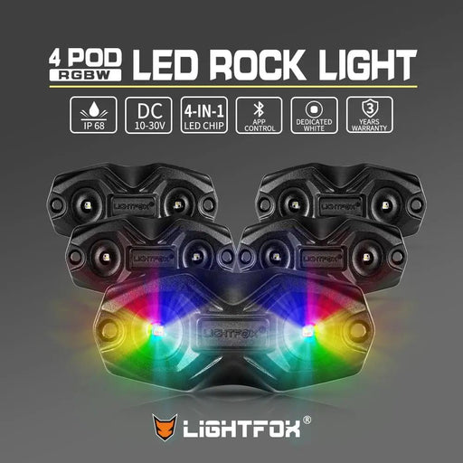 LIGHTFOX RGBW LED Rock Lights - 4 Pack by Kiwi Offroad