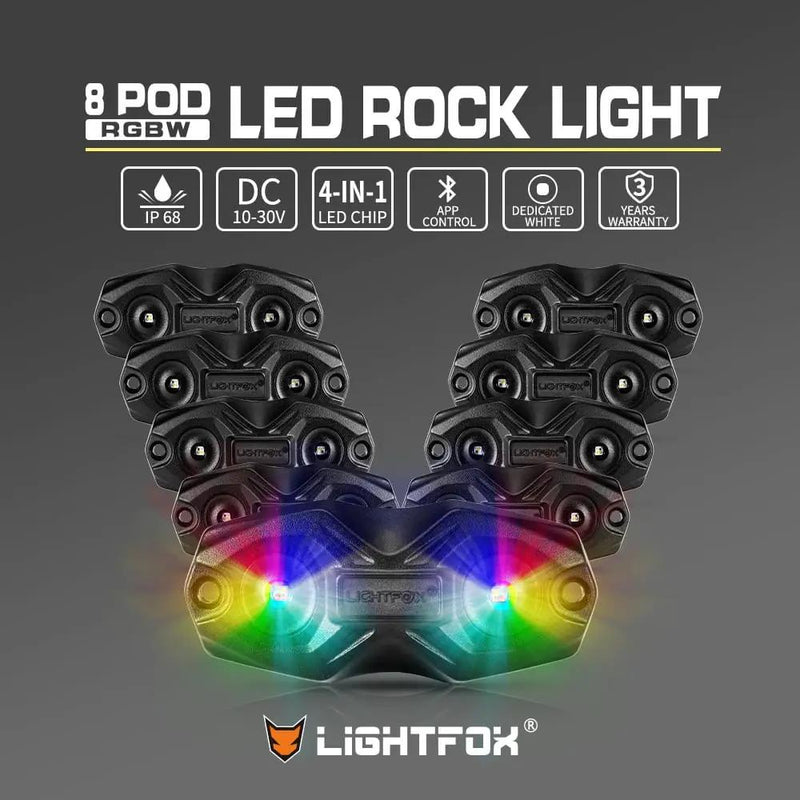 LIGHTFOX RGBW LED Rock Lights - 8 Pack by Kiwi Offroad