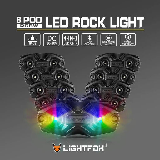 LIGHTFOX RGBW LED Rock Lights - 8 Pack by Kiwi Offroad