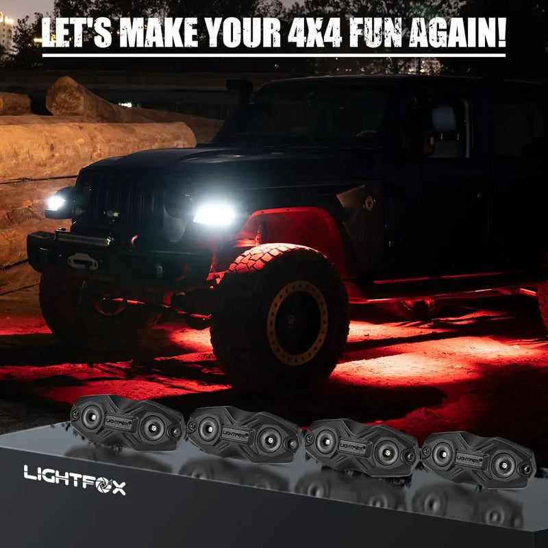 LIGHTFOX RGBW LED Rock Lights - 4 Pack by Kiwi Offroad