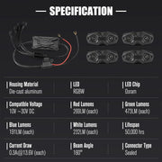 LIGHTFOX RGBW LED Rock Lights - 4 Pack by Kiwi Offroad