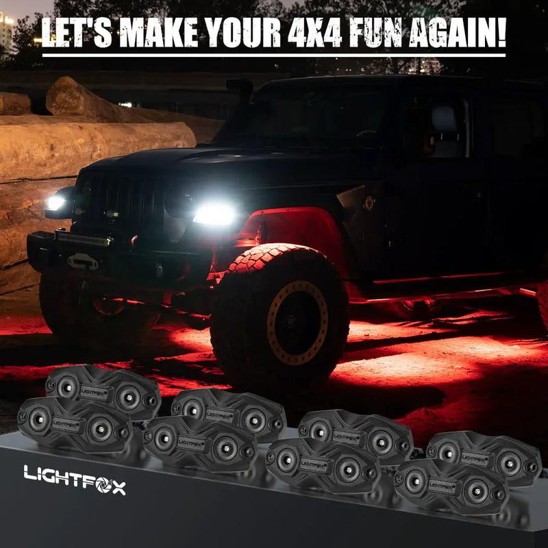 LIGHTFOX RGBW LED Rock Lights - 8 Pack by Kiwi Offroad