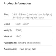 Habicare 3-in-1 Bicycle Pannier Bag with Rain Cover 3-in-1 Bicycle Pannier Bag with Rain Cover